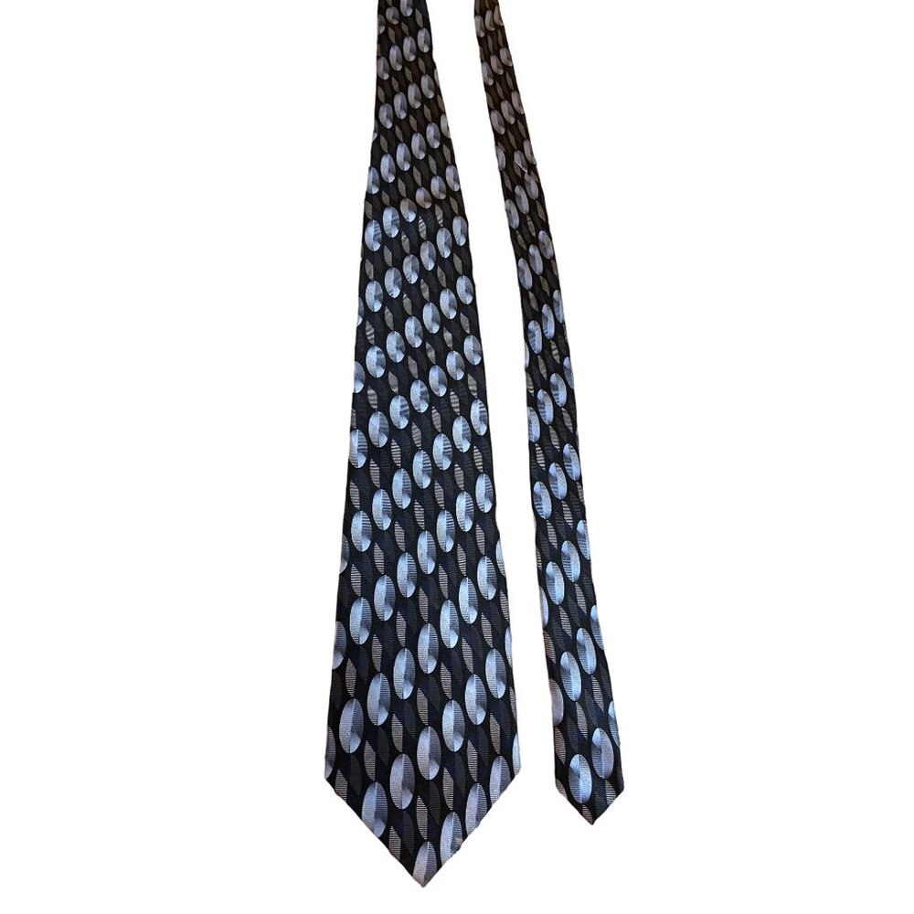 Alexander Julian Silk Necktie Black Blue Oval 90s Designer Geometric Dad Gift
